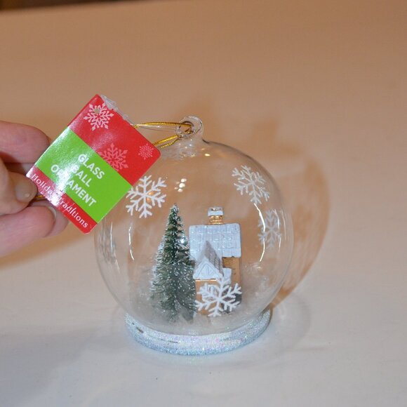 Holiday Traditions Glass Ball Ornament House Fir Snow Flakes approx. 3' height - Picture 2 of 4